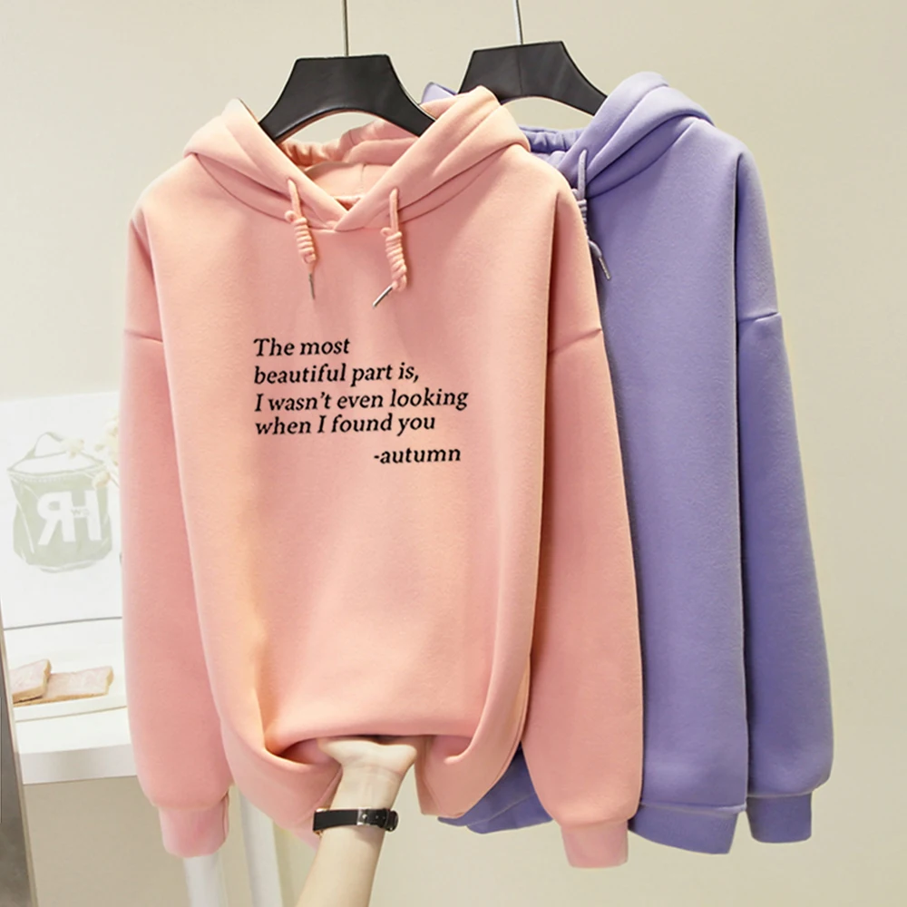

English Letter Printing Kpop Sweatshirt Winter Streetwear Fleece Harajuku Oversized Women Hoodies Punk Long-sleeved Pocket