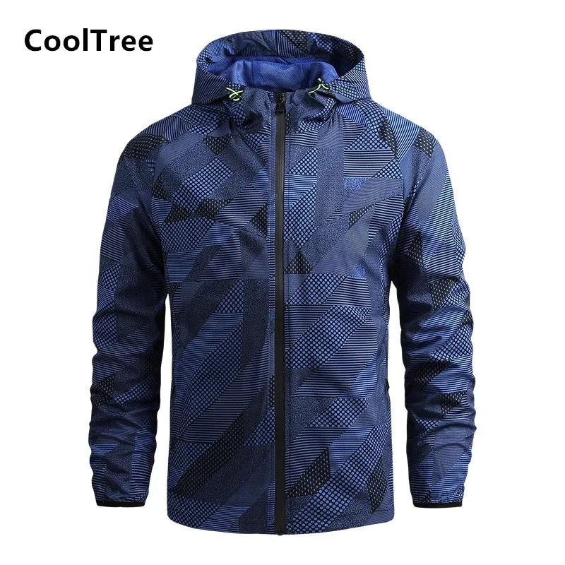 

CoolTree Men Casual Jacket Spring Autumn Windproof Solid color Hooded Coat Male Slim Fit Zipper Windbreaker Outerwear Streetwear