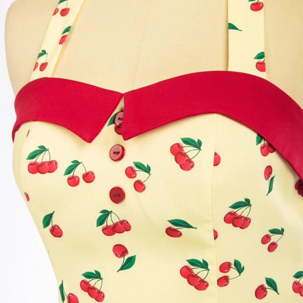 Женский летний топ с воротником-хомутом принтом в виде вишен | Женская одежда