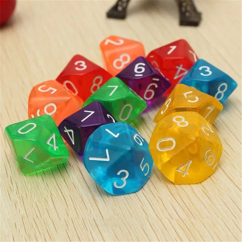 

10 шт., прозрачные игральные кости, 10 цветов