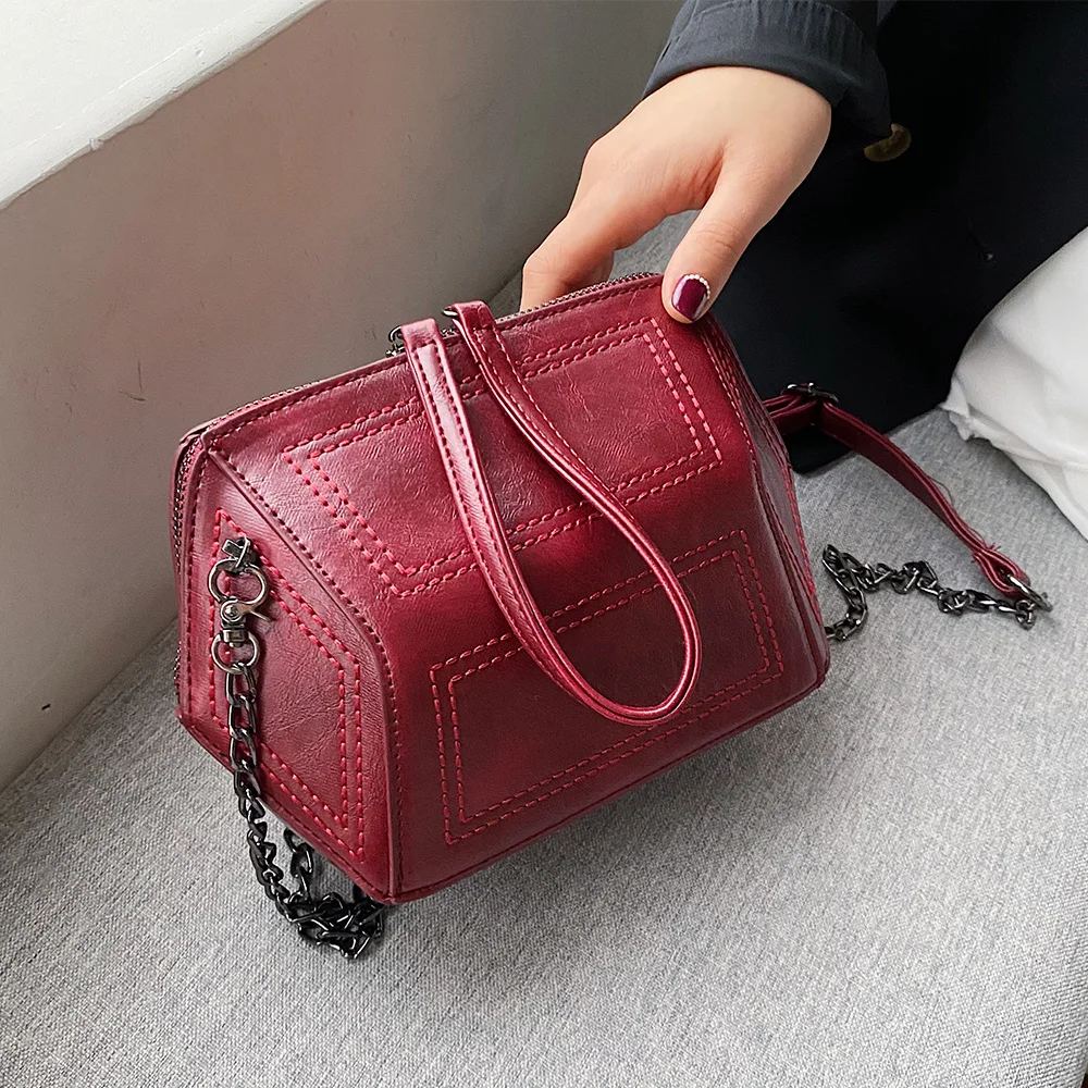 Vintage Burgundy Small Messenger Bag for Women Borsa Donna Chain Pu Leather Crossbody High Quality Clutch Female Sac | Багаж и сумки