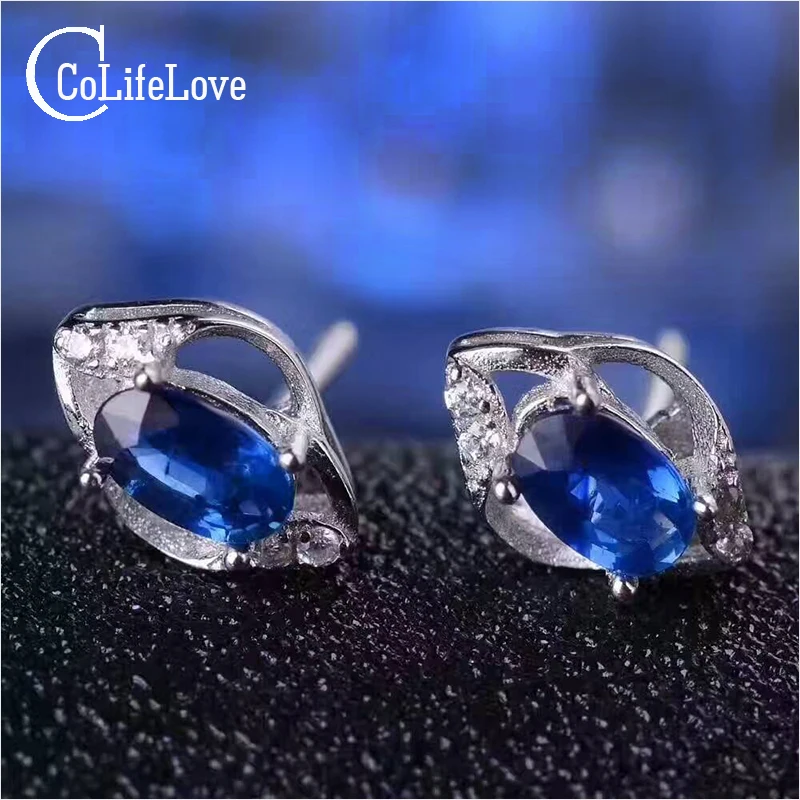 Fashion Sapphire Stud Earrings Cornflower Blue Solid 925 Sterling Silver for Wedding | Украшения и аксессуары