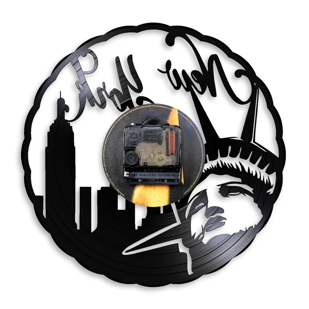 Винтажные настенные часы с виниловой пластиной Нью Йорка NYC изображением статуи