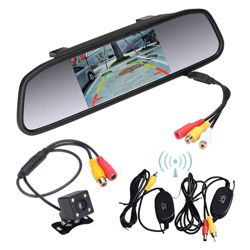 Wireless System Podofo Автомобильный HD видео автостоянка монитор СВЕТОДИОДНЫЙ ночное видение Реверсивный CCD Автомобильная камера заднего вида с 4,3 дюймовым автомобильным зеркалом заднего вида - Название цвета: Wireless System