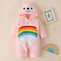 new baby clothes cute rainbow long sleeve hooded jumpsuit romper winter warm newborn infant cashmere girls fleece clothes 0 12m