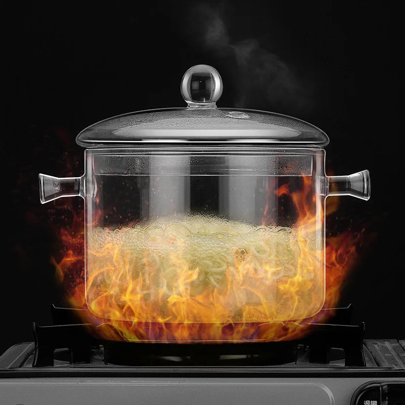 

Home 1500ml capacity transparent glass soup pot heat resistant porridge pot home glass bowl kitchen cooking tools