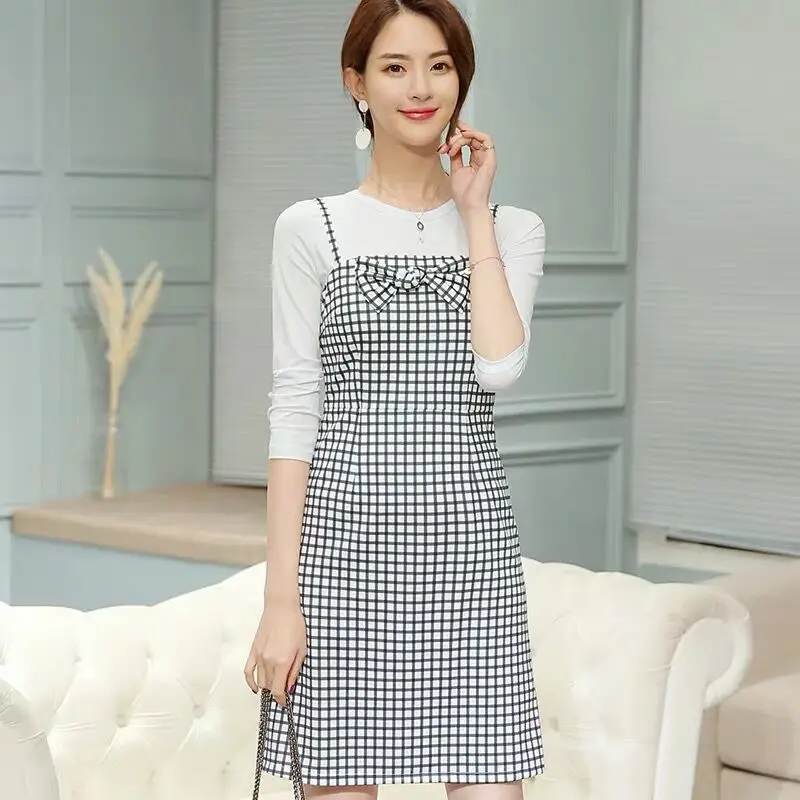 2020 весеннее платье из двух частей комплект для женщин базовая футболка с