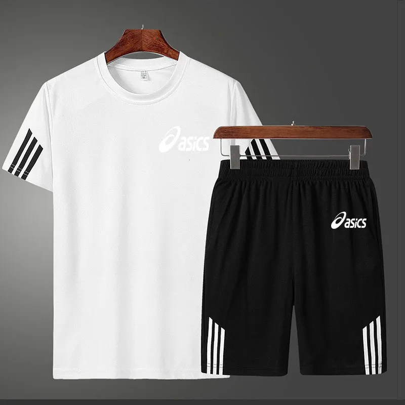 

2021 New Men's Casual Suit Running Men's Sports Suit Men's O-neck Short-sleeved T-shirt + Shorts Breathable Fashion Men's Suit
