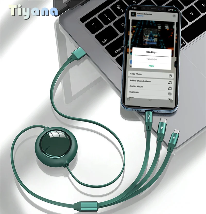 

3 in 1 Type C USB Cable Portable Retractable Data Cord Miniature For iPhone 12 Pro Max Huawei Xiaomi Fast Charging Cable 3.5A 5