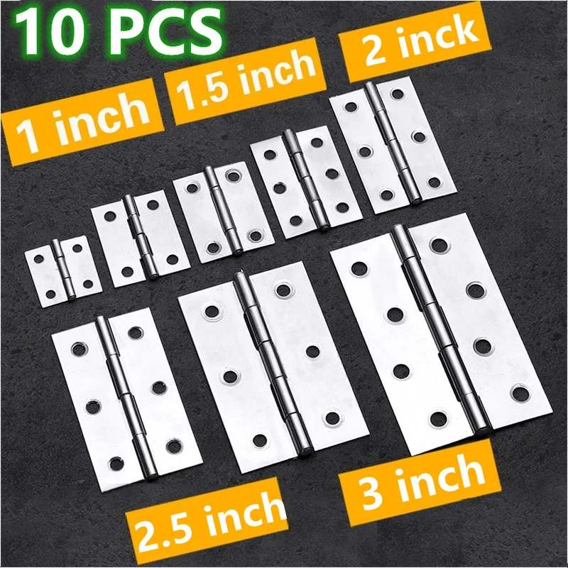 10 Pcs 1/1.5/2/2.5/3 Inch Door Connector Accessories Durable Furniture Home Stainless Steel Hinge Window Cabinet Jewelry Box