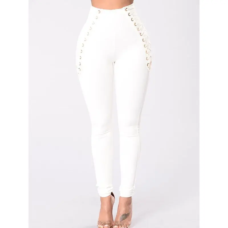 Готика леггинсы с повязками брюки женский черный Панк Moto пикантные вечерние