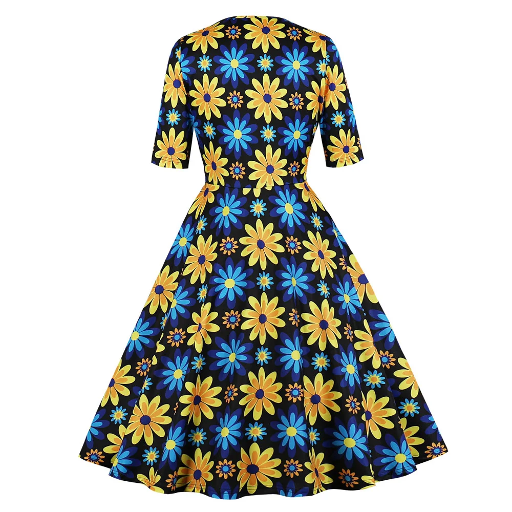 Летнее вечернее платье для вечеринки женское элегантное Цветочное с круглым