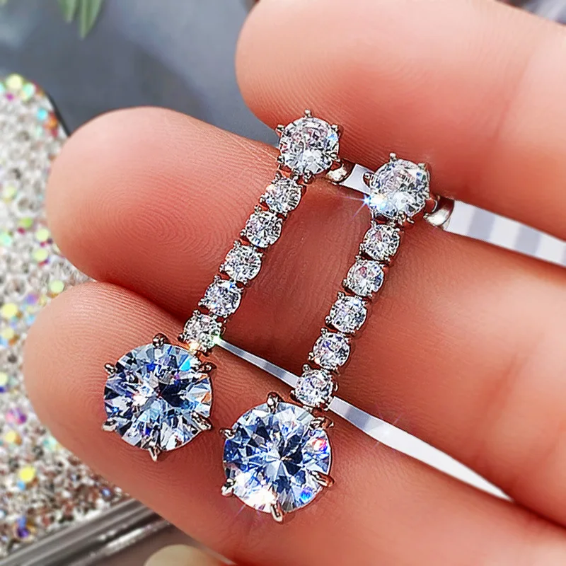 

YH-ZL Fashion Wedding Earrings for Women High Quality Silver Color Inlay White Cubic Zirconia Statement Bridal Dangle Earrings