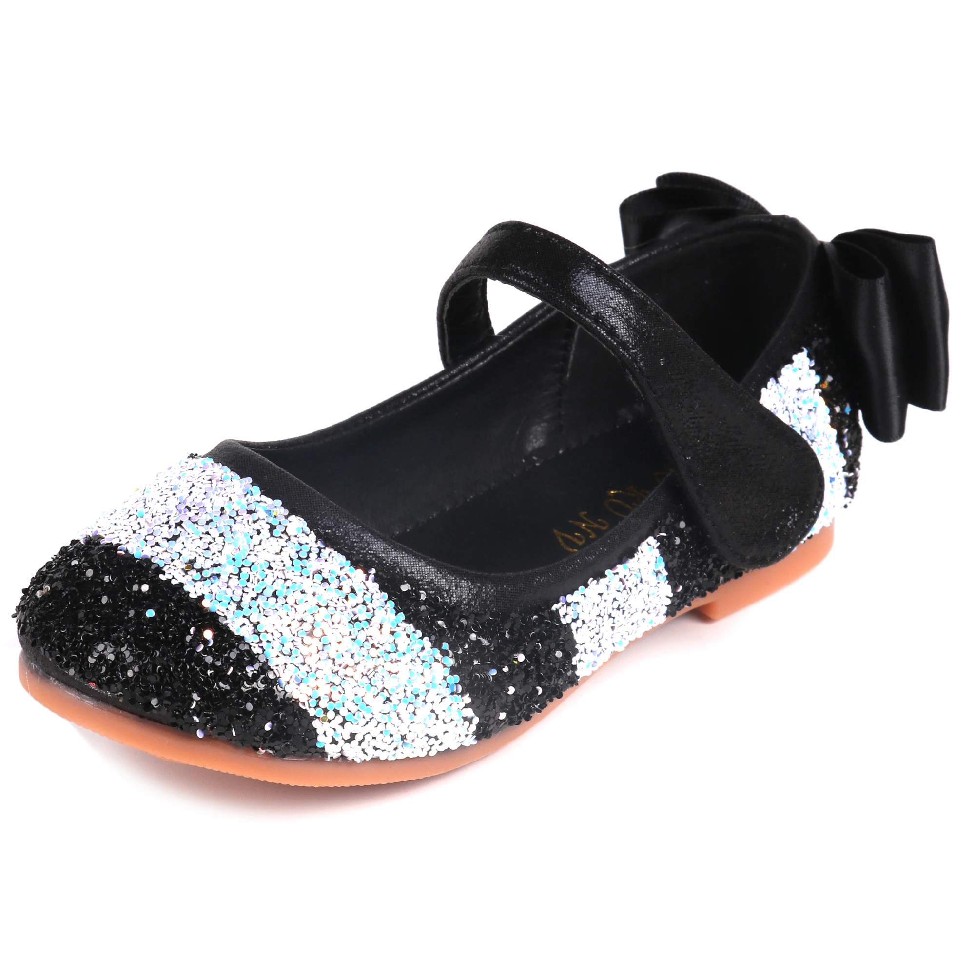 

Girls Rainbow Leather Shoes Rhinestone Sequins Bow Velcro Sandals Child Princess Dress Loafers Kids Non-slip Flats Soft Sole