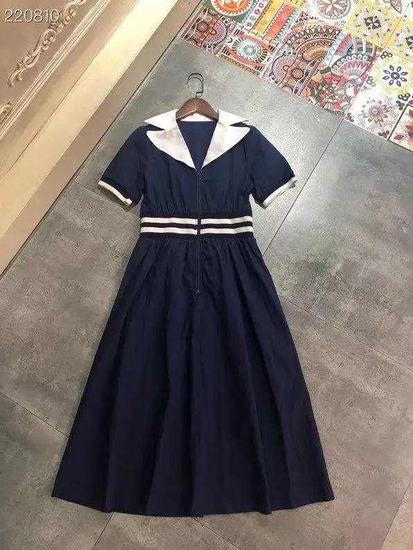 

New 2021 Women Summer Fashion Runway Midi Dress V-Neck Short Sleeve Waist Elastic Color Patchwork Slim A-Line Dresses