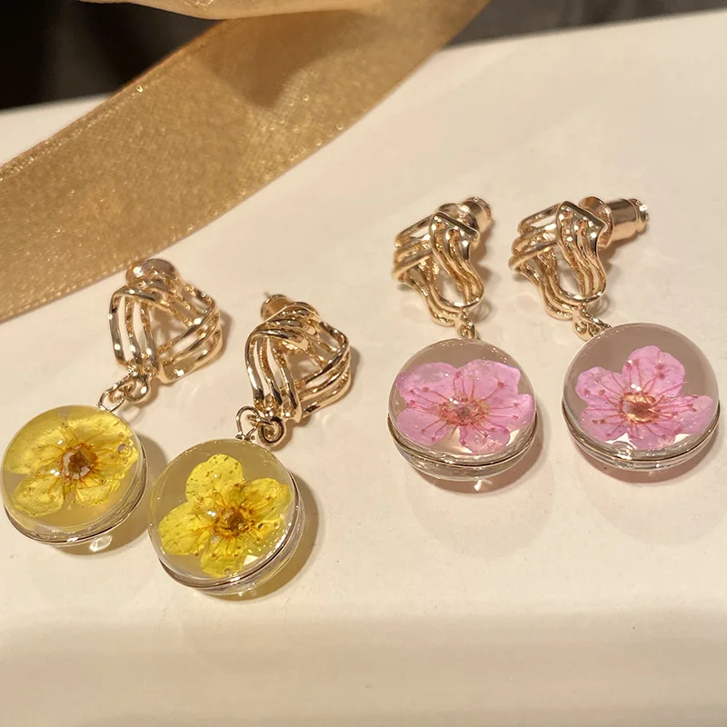 

Милые розовые/желтые серьги-подвески в виде сухого цветка из хрустального стекла, элегантные свежие Винтажные серьги с золотым покрытием