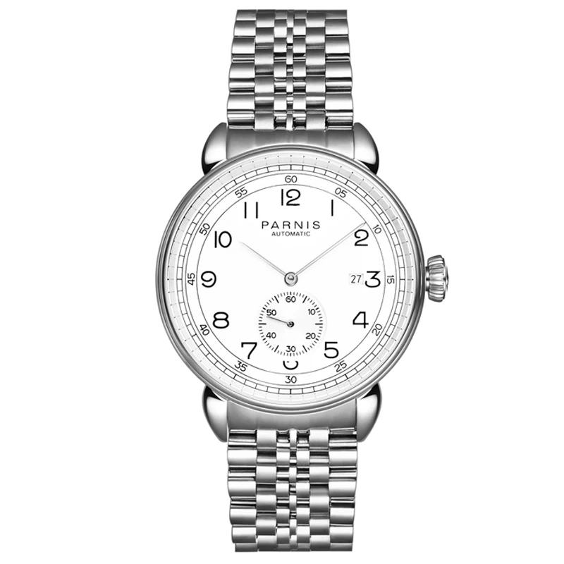 

Parnis 42mm Automatic Mechanical Men's Watch Stainless Steel Bracelet Men Watches Calendar Auto Date reloj hombre marca de lujo
