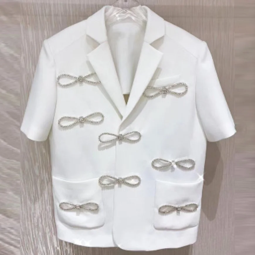

heavy work fashion diamond white blazer women ol summer short sleeve suit jacket
