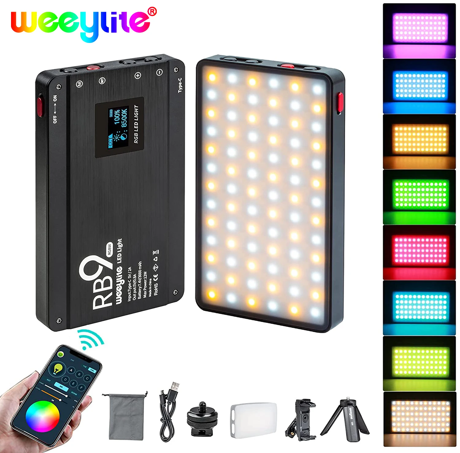 

Weeylite RB9 RGB LED Light Portable LED Panel Light Functional Full Color RGB Video Light for Studio Lights Photography Lighting