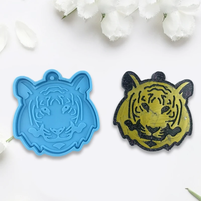 

R58E Shiny Glossy Silicone Mold Tiger Head Style Epoxy Resin Mold DIY Keychain Pendant Jewelry for Valentine Gift Craft