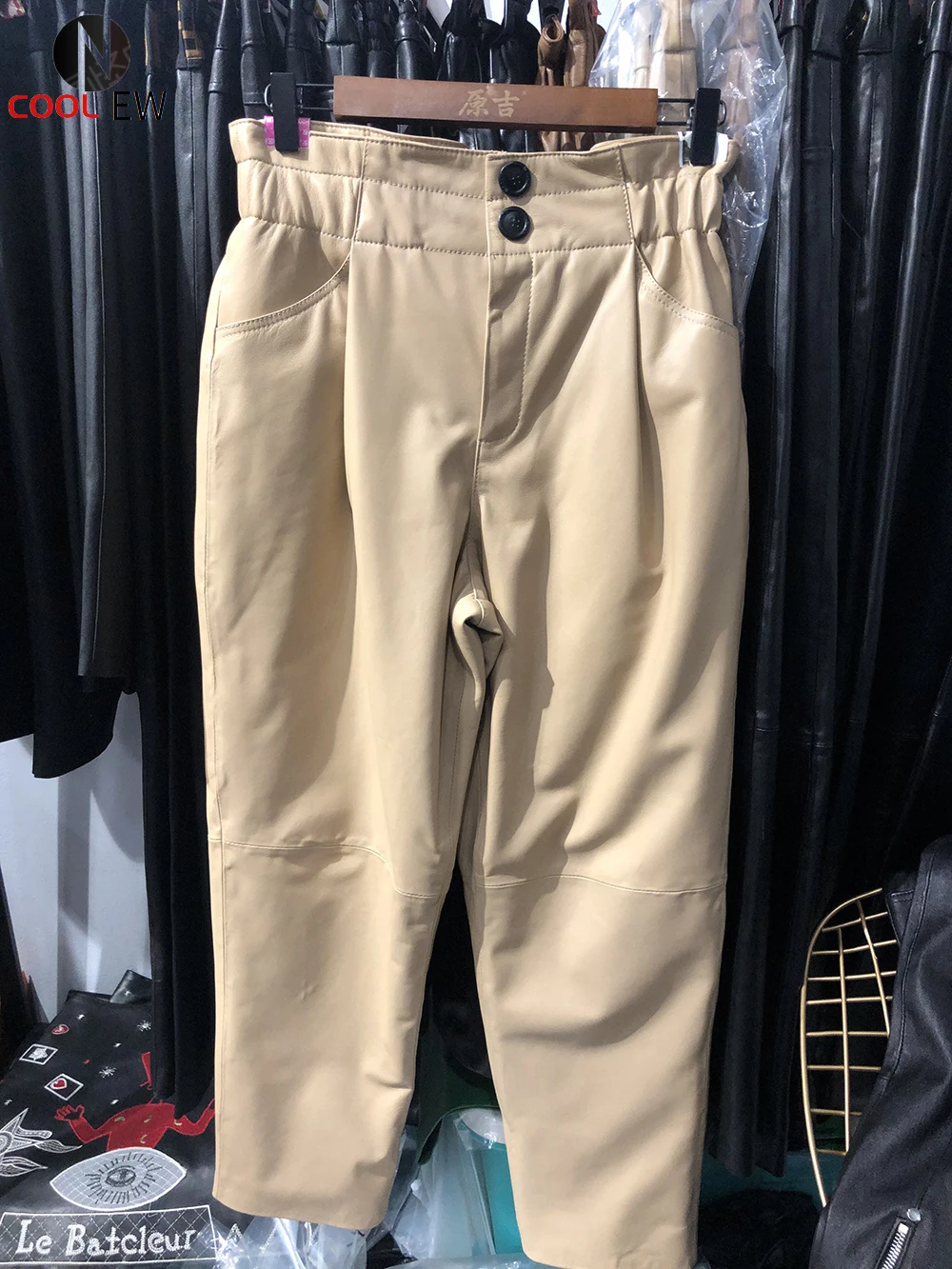 

Genuine leather pants women plus size 2021 winter new fashion streetwear Elastic waist trousers women high waist harem pants