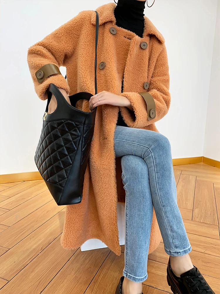 Verkauf Mantel Echtpelz Weiblichen Herbst Winter Kleidung 2020 Koreanische Vintage Lange Schafe Scheren Jacke Frauen 100% Wolle Tops Hiver 9277