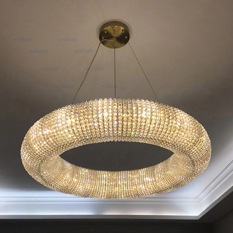 Modern K9 Crystal Pendant Lamp Villa Sitting Room Hotel Hall Restaurant Mall Bedroom Luxury Ring Chandelier Suspension Lighting | Лампы и