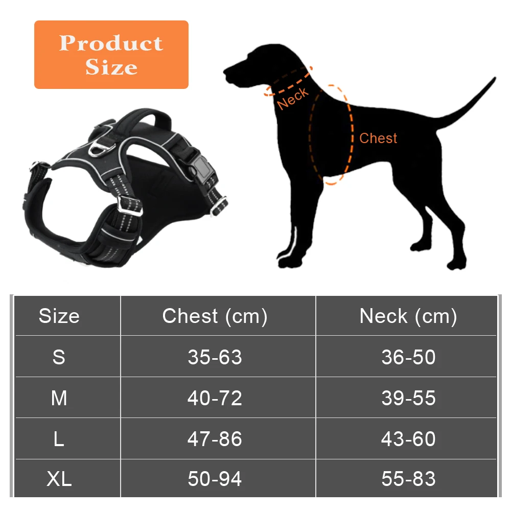 

1000D Oxford Cloth Reflective Pet Dog Harness Service Dog Vest with Vertical Handle Adjustable Dog Collars For Big Medium Dogs