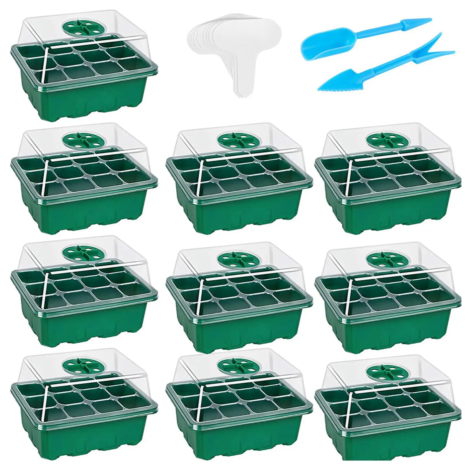 

13pcs Plant Germination Tray Set 12 Cells Seedling Starter Trays Kit With Humidity Lid And Base For Greenhouse Seed Germination