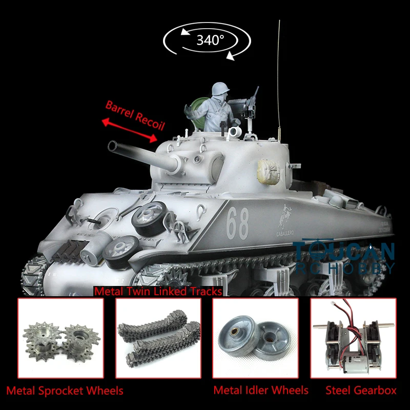 

Henglong 1/16 Snow 6.0 Sherman RC Tank 3898 Metal Tracks Linkages Barrel Recoil TH17072-SMT2