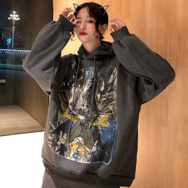 

Куртка с длинным рукавом и принтом граффити, свободная и ленивая, в гонконгском стиле, для студенток, стиль BF