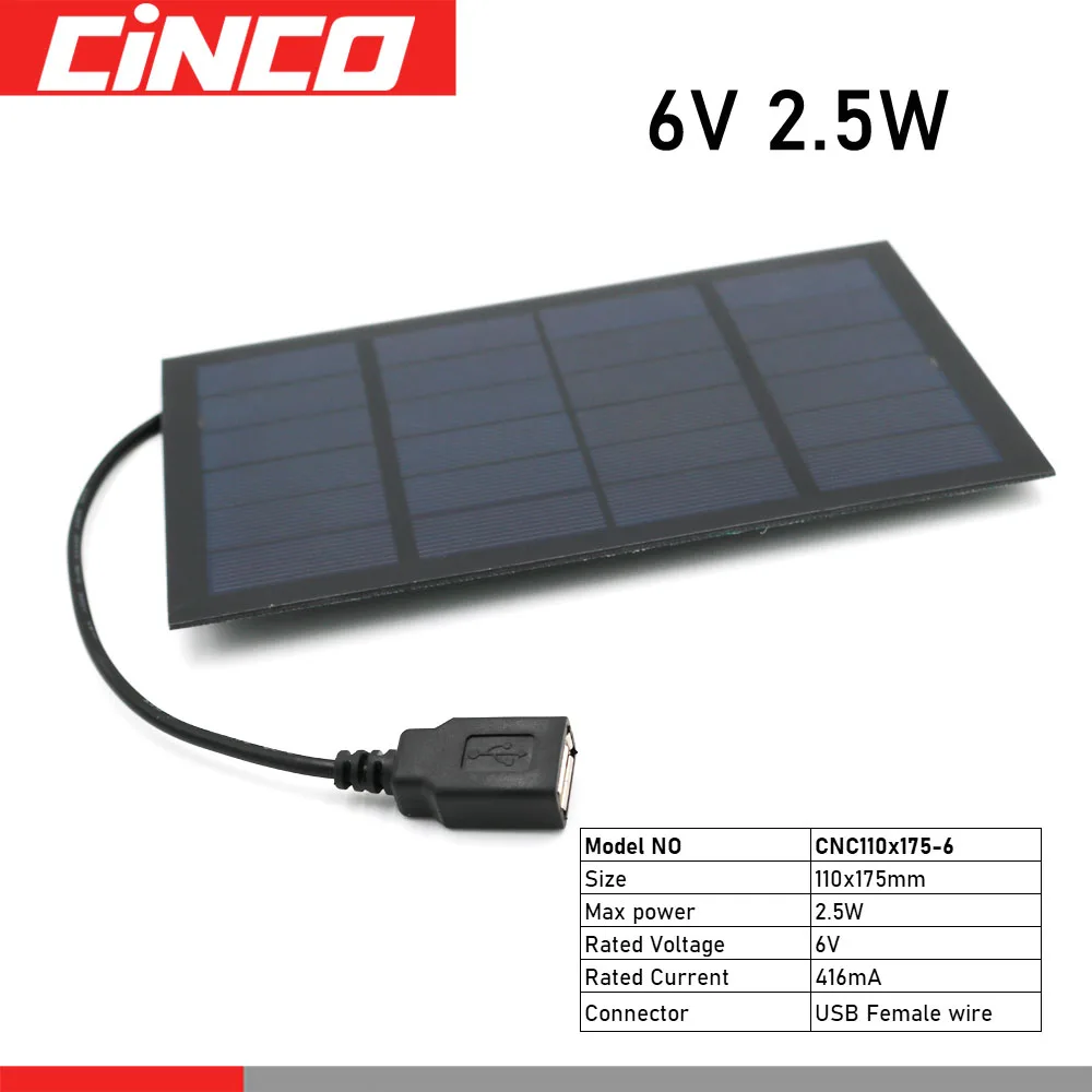 Солнечная панель с выходом USB 6 в 2 5 Вт Внешнее зарядное устройство для батарей 18650