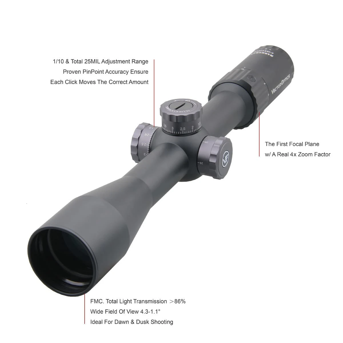 Оптический прицел Vector Optics Marksman 4 16x44 FFP тактический 1/10 мил для винтовки 30 мм