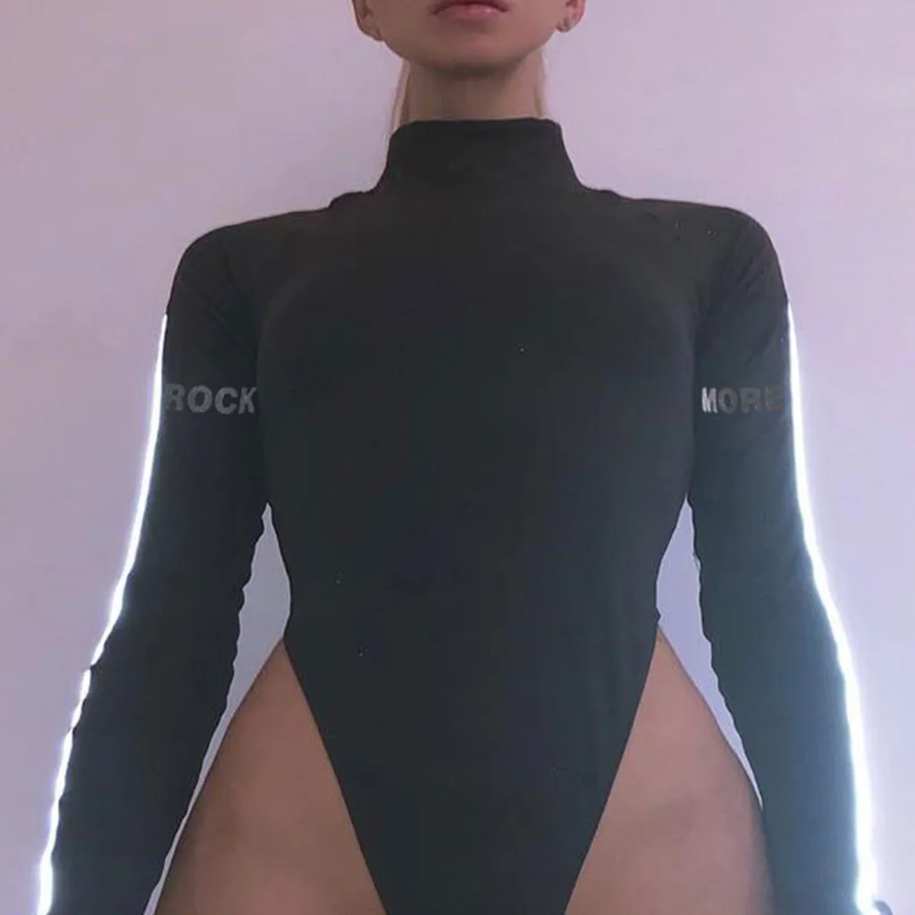 Женское облегающее боди с длинным рукавом однотонное черного и белого цвета со