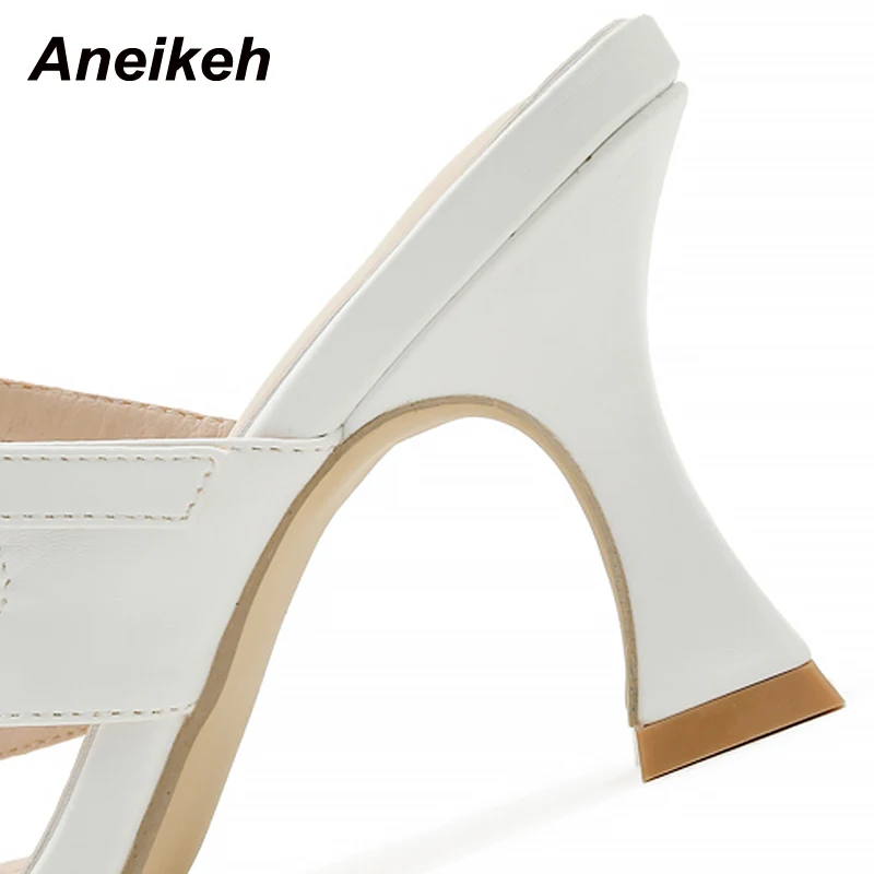 

Aneikeh Concise Lady Slippers Narrow Band Metal Decoratio Women's Sandals 2021 Fashion Trend High Heels Classic Shoes NEW Summer