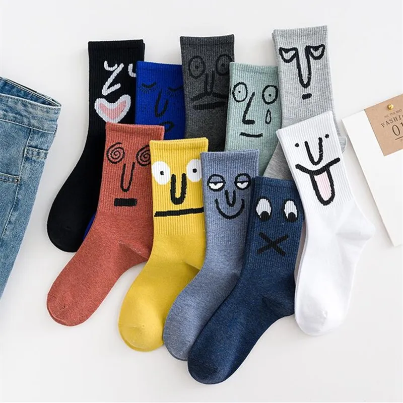 Fashion Art Anime Face Unisex Ankle Compression Socks Funny Harajuku Creative Sport Breathable Warm Winter Long Tube Male Socks images - 6