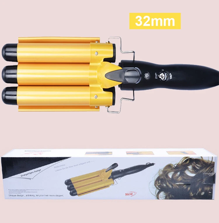 yellow 32mm Pro 20-32 м Автоматические щипцы для завивки керамические бигуди для волос Тройные Бочки для больших волн на волосах щипцы для завивки волос Вэйвер бигуди Инструменты для укладки - Цвет: yellow 32mm