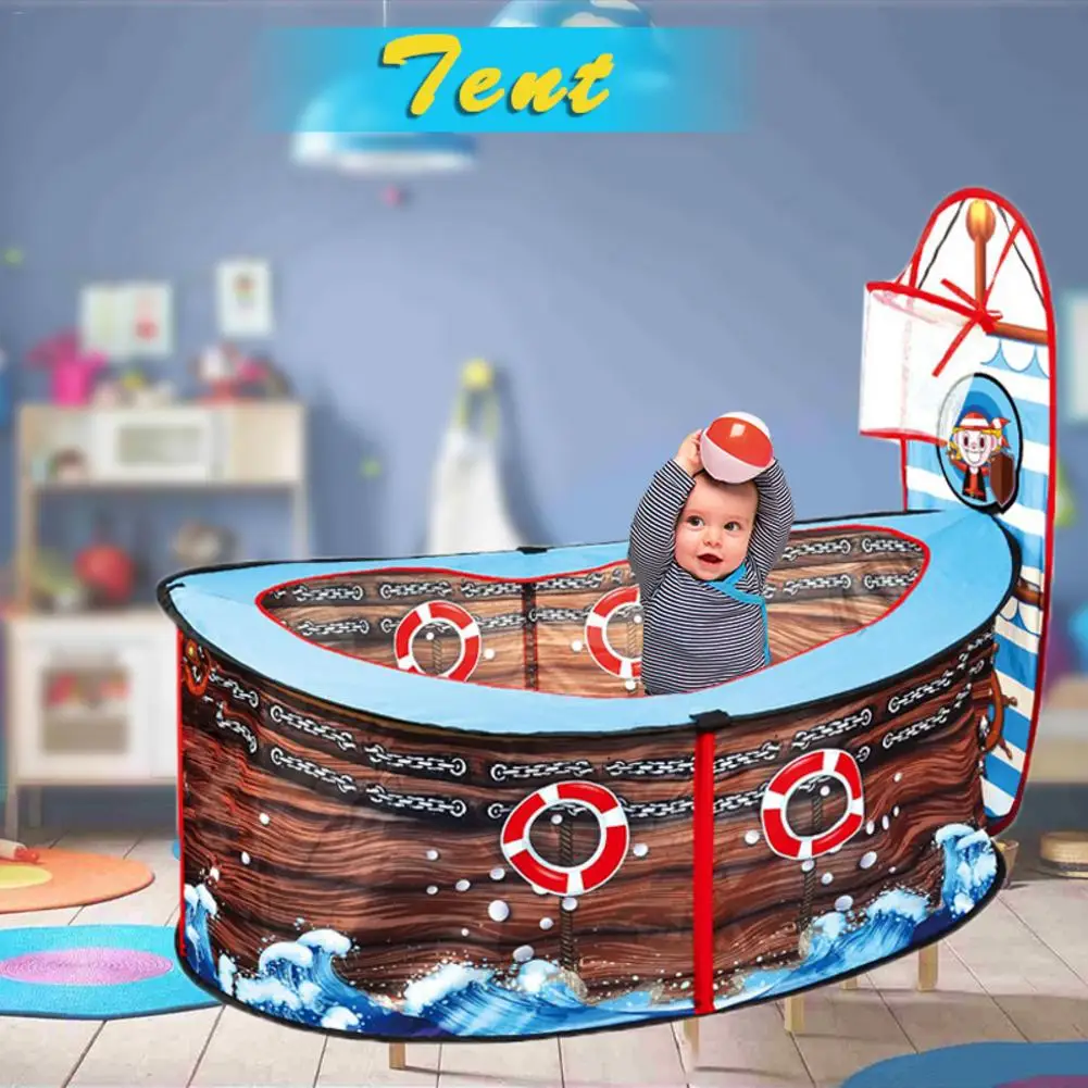 

Pirate Boat Play Game Tent For Kids Pirate Ship Marine Ball Pool Indoor Baby Toy Game Play House Game Fence