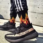 Мужские модные носки в стиле хип-хоп, яркие цветные носки с красным пламенем и блестфонарь, Горячая теплая уличная мода для скейтборда