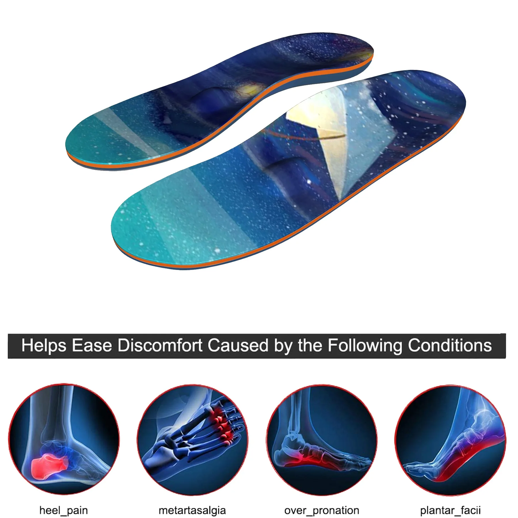 Fashion blue flat feet, high arch support, orthopedic insoles, plantar fasciitis, foot sports, running insoles