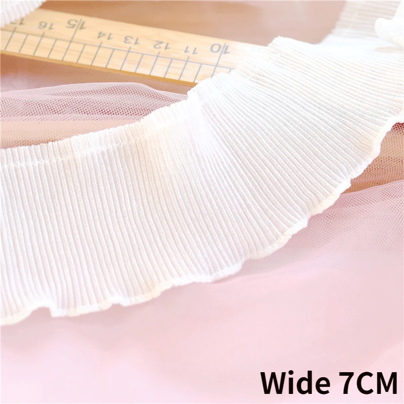 

Белая шифоновая плиссированная ткань 7 см в ширину, кружевной воротник, лента с оборками, отделка для штор, одежды, швейная ткань, Декор