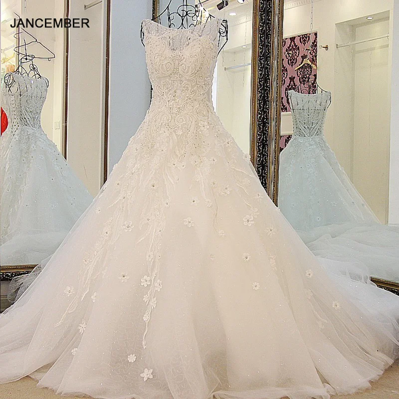 LS88702 Vestidos De Novia Beaded Crystal Wedding Dresses See through Gown Bridal Long Tail Robe Mariage 2016 | Свадьбы и торжества