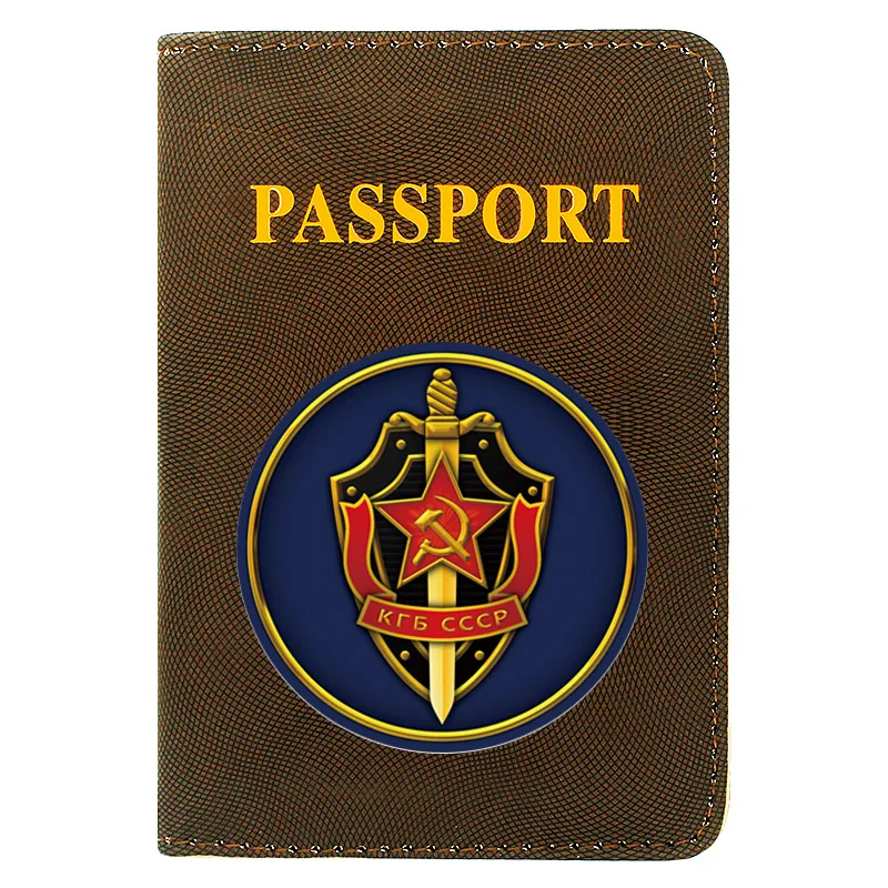 

Classic Antique CCCP KGB Printing Women Men Passport Cover Pu Leather Travel ID Credit Card Holder Pocket Wallet Bags
