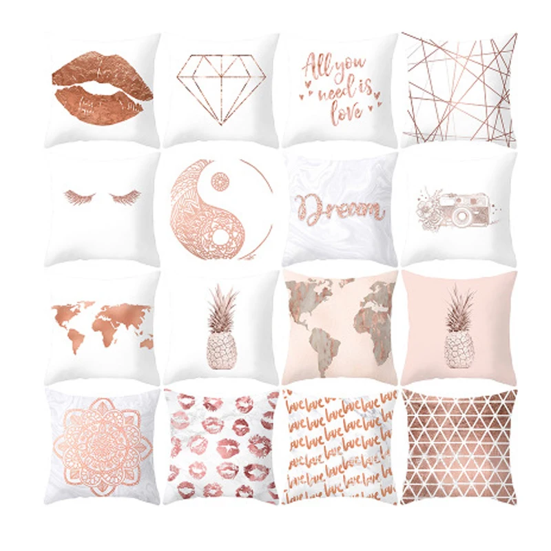 Квадратный чехол с подушкой и ресницами розовое золото геометрический ананасом