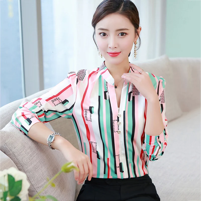 Lente Mode streep блузки женские топы en блузка 2019 Zomer Kantoor Dame Vrouwen Lange Mouw футболки LU698| |
