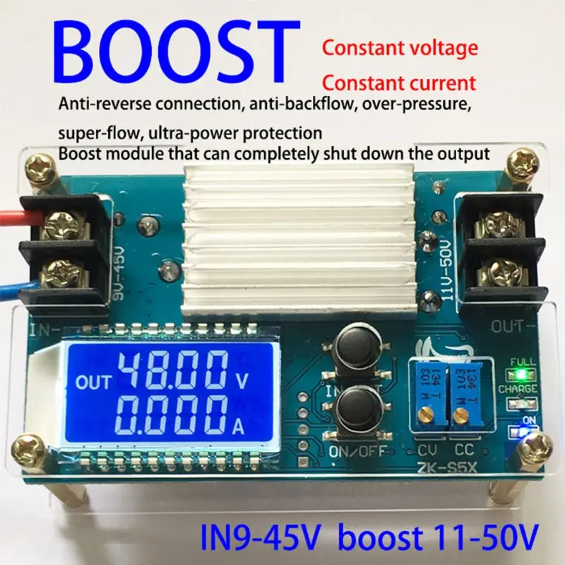 

DC 10-50V Boost Voltage Constant Current 5A Power Supply Module DC-DC Battery Charging LCD Display U4LB