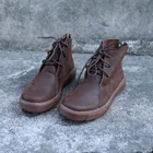 Женские ботильоны Осенняя обувь ботинки из натуральной кожи на шнуровке ботинки на нескользящей резиновой подошве женская обувь 2018(9738)