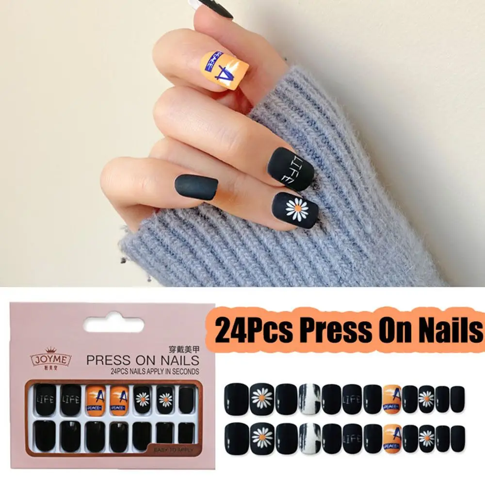 

24pcs/Box Detachable Round Head False Nails Wearable Fake Nails Full Cover Nail Tips Press On Nails
