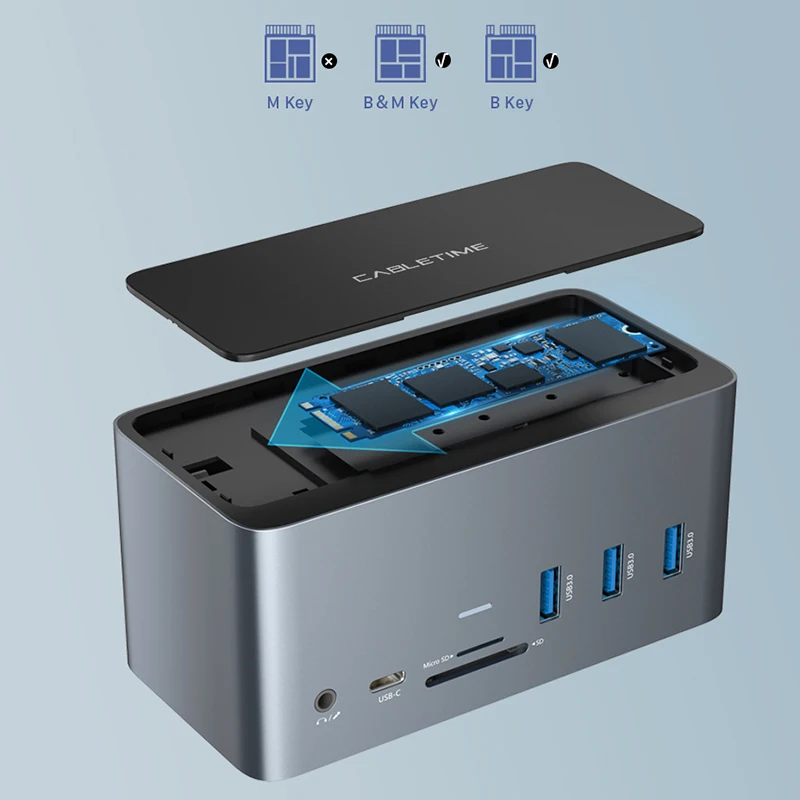 CABLETIME USB HUB 16 in 2 Docking Station C Type 3.0 Multi Dock HDMI DP RJ45 SD/TF PD 100W for MacBook Pro |