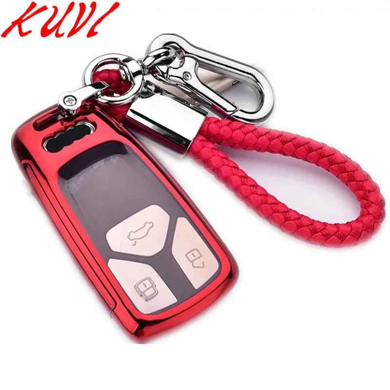 red with keychain Чехол для автомобильных ключей из ТПУ для Audi A4 A5 S4 S5 B9 8W Q7 4M Q5 TT TTS RS купе родстер умный чехол для ключей - Название цвета: red with keychain